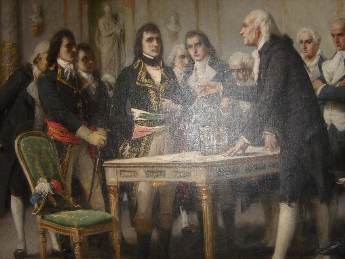 Alessandro Volta mostra la sua pila a Napoleone nel 1801. Tela di Giuseppe Bertini